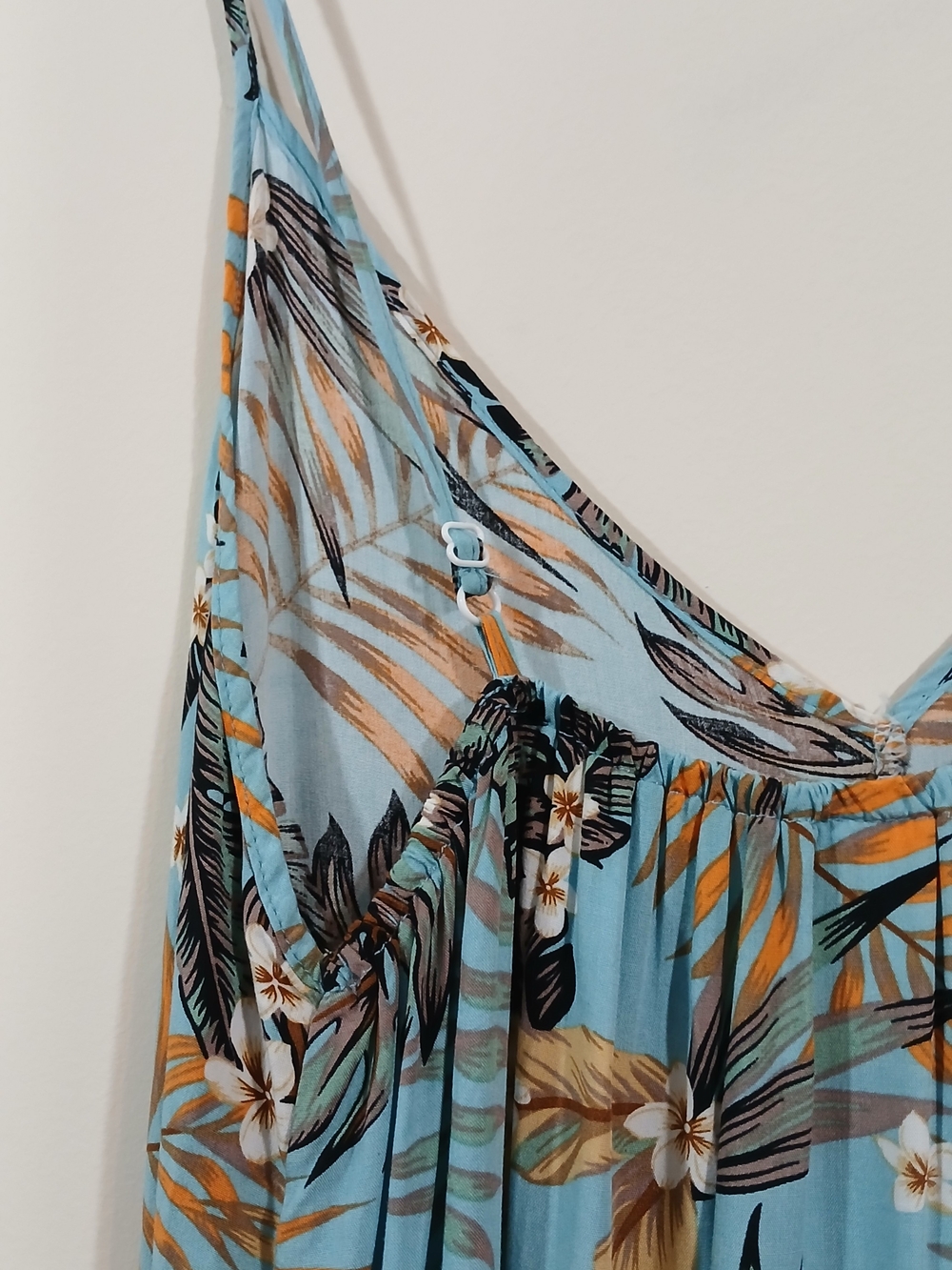 Tropical Floral Wide Leg Jumpsuit Blue Sleeveless Palazzo Wide Leg Romper L/XL - Picture 4 of 6